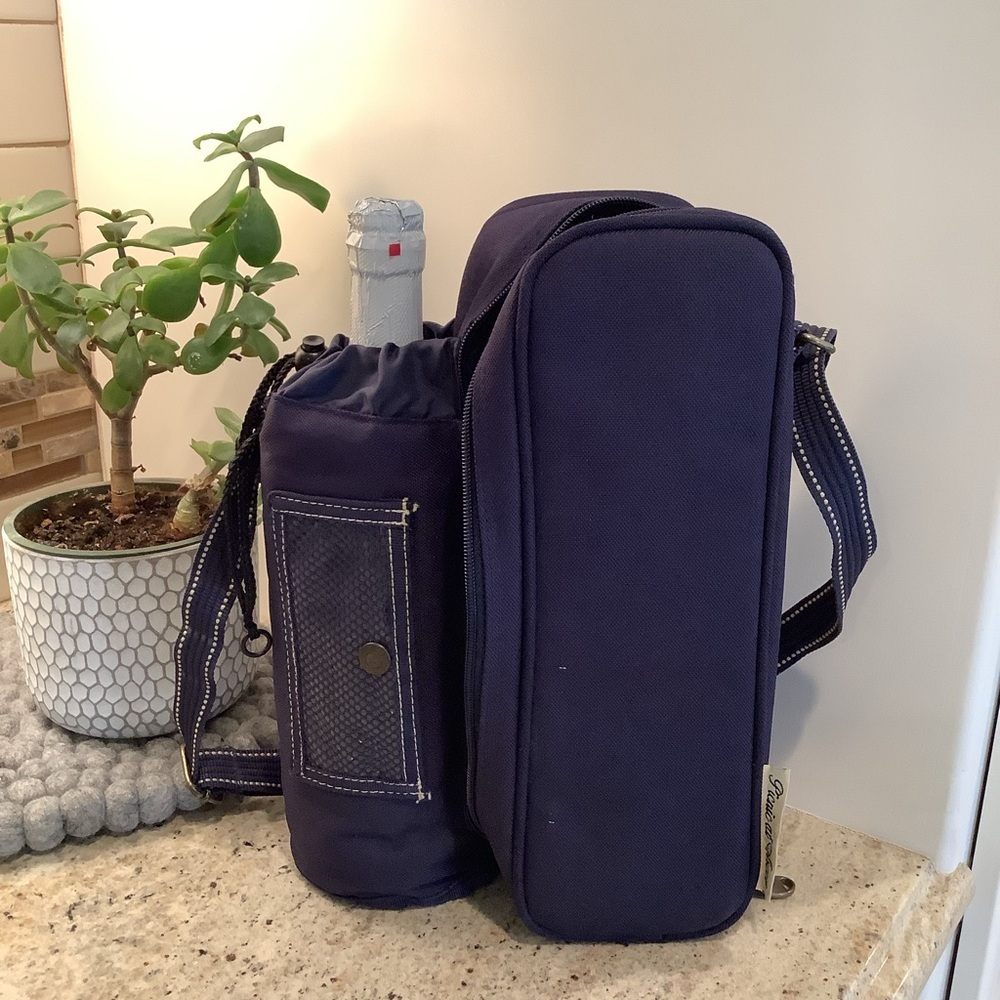 Picnic at Ascot Navy Blue Insulated Wine Tote